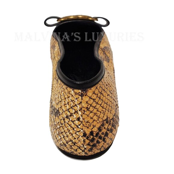 GUCCI SHOES PYTHON BALLET FLATS w LOGO BOW RIBBON ANKLE TIES $1,059 sz 39.5 9.5 - Picture 13 of 16